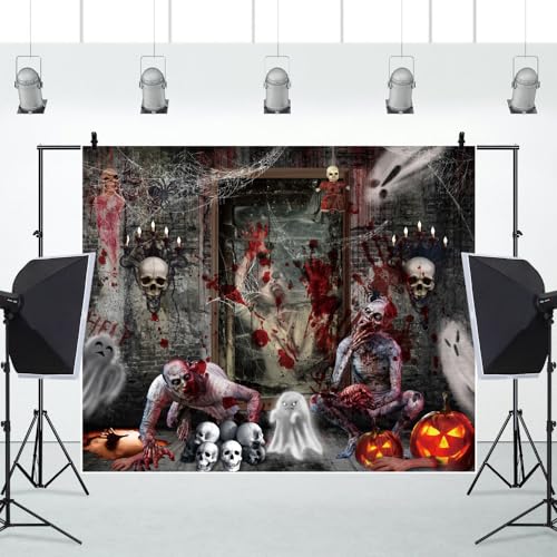 Halloween Backdrop for Photography 10x8ft Horror Ghost Skull Zombie Halloween Photo Backdrop Scary Haunted House Photography Background Party Decorations Kids Adult Portrait Photo Booth Props