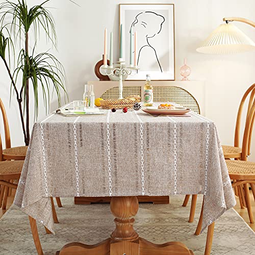 Chassic Rectangle Tablecloth 54 x 72 Inch, Farmhouse Boho Linen Table Cloths, Wrinkle Free & Washable Tablecloths for Small Dining Tables, Neutral Kitchen & Dining Decor – Hemstitch Light Coffee - color: Hemstitch Light Coffee, size: 72" x 54" (Rectangula
