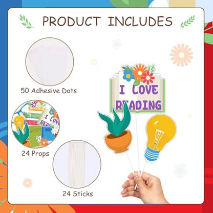 Reading Party Decorations 24PCS Book Club Photo Props I Love Reading Photo Props Party Favor for Book Lover Bday Library Supplies