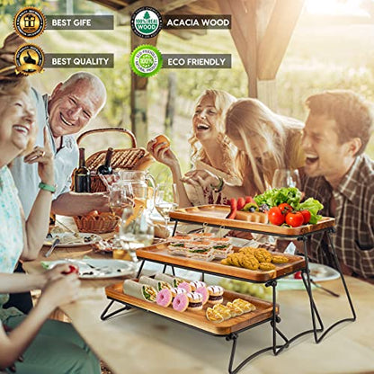 Manspdier Middle Size 3 Tier Cupcake Stand & Towers Serving Tray for Party, Acacia Wooden Dessert Table Display Set, Decorative Tiered Decor Small Chees Charcuterie Boards Rustic Wood Platters Trays - size: 13.4" x 18.9" x 7.3"