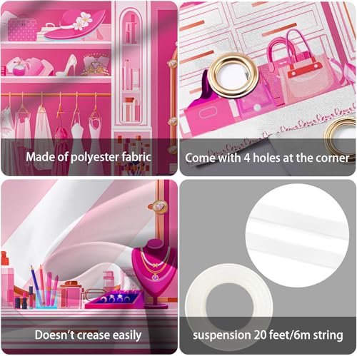 HANYING Pink Princess Cloakroom Backdrop,10x7ft Cartoon Girly Vanity Table Makeup Photography Background,Girls Birthday Baby Shower Photo Backdrop,Portrait Studio Props,HY0137YL