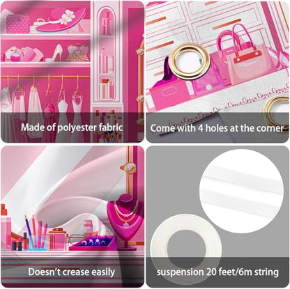 HANYING Pink Princess Cloakroom Backdrop,9x6ft Cartoon Girly Vanity Table Makeup Photography Background,Girls Birthday Baby Shower Photo Backdrop,Portrait Studio Props,HY0136YL - size: 9x6ft