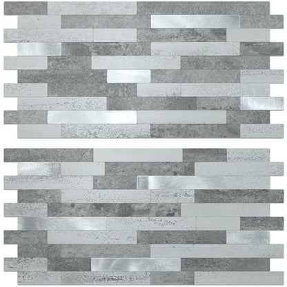 AULIGET 2 Sheets Faux Stone Peel and Stick Backsplash, Grey Slate Look PVC Wall Tile Stick on Backsplash for Kitchen and Bathroom - color: Grey Slate + Metal Silver, size: 2 Sheets, 6"x12"x0.12"