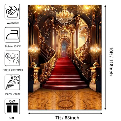 Avezano Luxurious Palace Backdrop Royal Gorgeous Castle Red Carpet Background Wedding Ceremony Night Prom Party Birthday Video Photography Backdrops, 7x10ft - size: 7x10ft