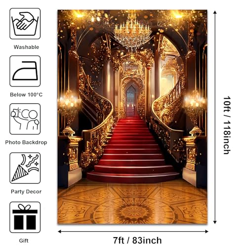 Avezano Luxurious Palace Backdrop Royal Gorgeous Castle Red Carpet Background Wedding Ceremony Night Prom Party Birthday Video Photography Backdrops, 7x10ft - size: 7x10ft
