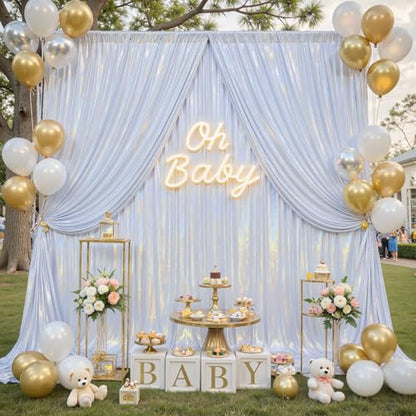 10x10ft Glitter Sequin Silver Backdrop Curtains Photo Backdrop Curtain Fabric Rainbow Shimmer Drapes Backdrop Bridal Baby Shower Wedding Birthday Party Photography Backdrop Photoshoot 5x10FT, 2 Panels - color: Glitter Silver, size: 10 ft X 10 ft(2 Panels