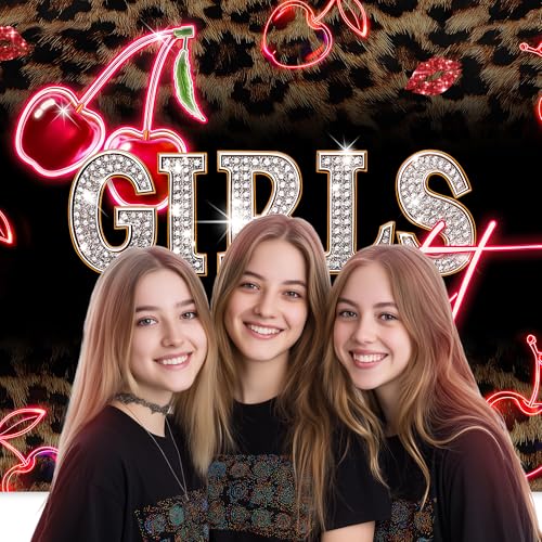 Girls Night Backdrop 7Wx5H Feet Leopard Print Cheetah Print Neon Red Cherry Lips Birthday Decor Vintage Woman Girly Fabric Polyester Photography Background Banner Photo Shoot Decor Prop - color: A-01leopard cherry, size: 7Wx5H