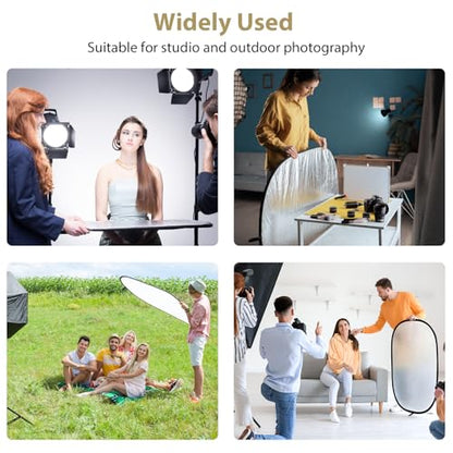 UTEBIT 35"x47"/90x120cm Photography Reflector with Stand & Clamp, 5-in-1 Oval Foldable Reflector with Carrying Bag,Translucent/Silver/Gold/White/Black Photography Reflector for Studio&Outdoor Lighting - size: 35x47 Inch