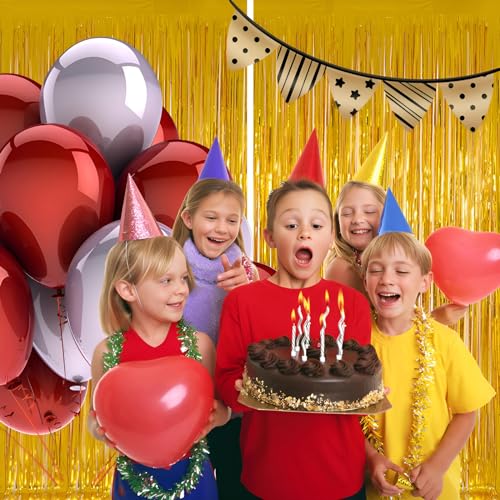 Valentines Day Keyali 2 Pack 3.3 * 8.3 ft Foil Curtain Metallic Tinsel Fringe Curtains Photo Booth Props Backdrop for Birthday Wedding Engagement Baby Shower Christmas Holiday Celebration Partyl,Gold - color: Gold, size: 2 Pack