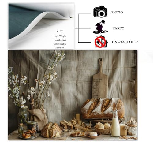 Bakery Baking Table Backdrop 8x6ft Morning Food Cake Table White Flower Photography Background Party Baby Shower Kid Birthday Photoshoot Banner Studio Photo Booth Props Banner Decorations - size: 8x6FT