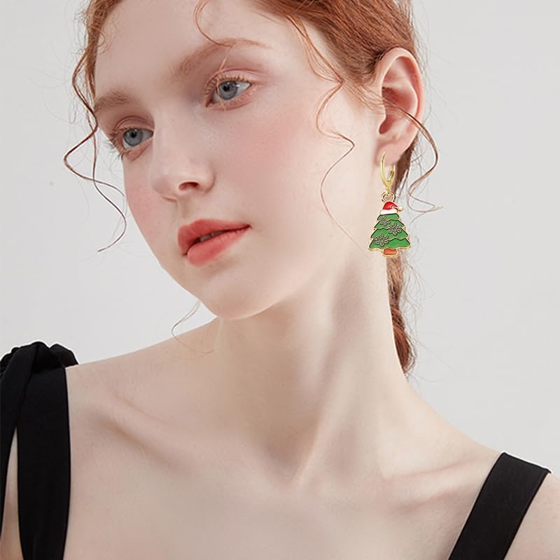16 Pairs Christmas Reindeer Santa Hoop Earrings for Women Unique Winter Xmas Tree Snowflake Bow Bell Snowman Penguin Earrings Christmas New Year Jewelry Gifts - style: Color xmas