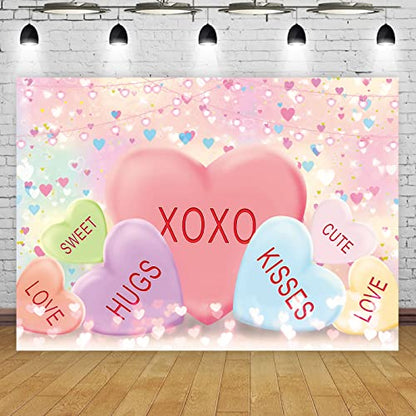 7x5ft Valentine's Day Backdrop Sweethearts Candy Conversation Hearts Photography Background for Baby Shower Kids Family Valentine's Day Party Photo Studio Props