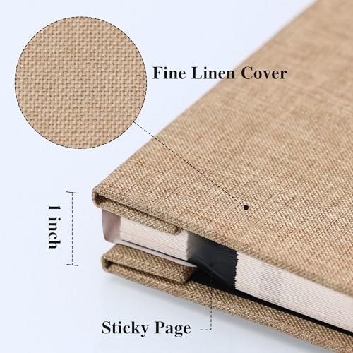 Vienrose Large Photo Album Self Adhesive for 4x6 8x10 Pictures Linen Scrapbook Album DIY 40 Blank Pages with A Metallic Pen - color: Khaki, size: 11"x10.6" 40pages