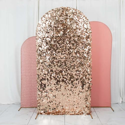 Efavormart Set of 3 Blush Rose Gold Chiara Arch Backdrop Covers (7ft/6ft/5ft), Round Top Snug Fit, Double-Sided Big Sequin, Tinsel & Spandex Mixed Texture for Wedding, Baby Shower, Events - color: Blue/Rose Gold