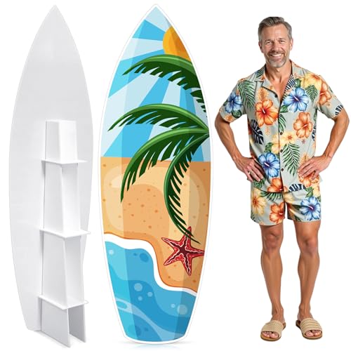 Yalikop 6 ft Surfboard Cardboard Cutout Stand up Photo Prop - Hawaiian Tropical Party Decorations Standee Surfboard Foam Board for Garden Yard Sign Decor Summer Beach Luau Photography Background - style: Summer