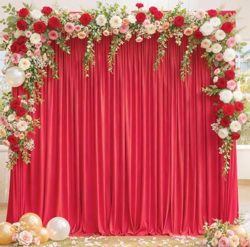 8x10FT Red Backdrop Curtains for Wedding Parties, Wrinkle Free Polyester Photography Backdrop Drapes for Birthday Baby Shower New Year Valentines Stage Background Stand Decorations 4x10ft,2 Panels - color: Red, size: W4' X H10'(2 Panels)