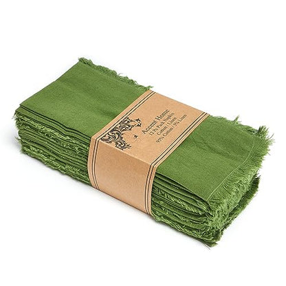 ACCENTHOME Olive Green Cotton Linen Napkin Set of 12 18x18 inch Dinner Napkins - Washable Soft Premium Hotel Quality Reusable Hemmed Edges Napkins Perfect Table Linens for Family Dinners, Weddings - color: 04 - Olive Green, size: 18"x18" - Pack of 12