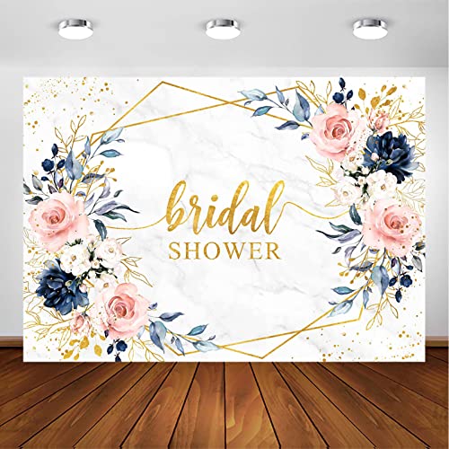 Avezano Blush and Navy Bridal Shower Backdrop Bride to Be Party Engagement Photography Background Marble Blue and Pink Floral Geometric Wedding Bridal Shower Decorations Photoshoot Backdrops (8x6ft) - size: 8x6ft