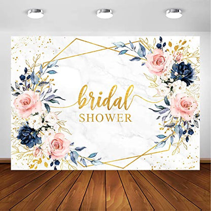 Avezano Blush and Navy Bridal Shower Backdrop Bride to Be Party Engagement Photography Background Marble Blue and Pink Floral Geometric Wedding Bridal Shower Decorations Photoshoot Backdrops (8x6ft) - size: 8x6ft