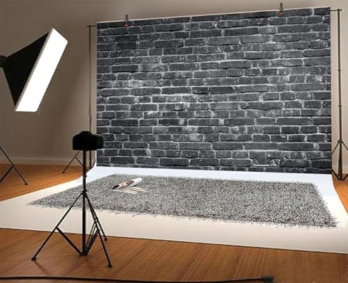 8x6ft Black Brick Wall Photography Backdrop Vintage Stone Brick Black Backdrop Baby Shower Adults Birthday Party Decoration Background Banner Portrait Photo Booth Studio Props - color: Black, size: 8X6FT