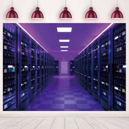 7x5FT Purple Neon Data Center Photography Backdrop Punk Futuristic Server Room Tech Theme Photo Booth Background Gaming IT Event Party Banner Decor Studio Props Supplies
