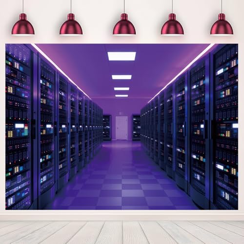 7x5FT Purple Neon Data Center Photography Backdrop Punk Futuristic Server Room Tech Theme Photo Booth Background Gaming IT Event Party Banner Decor Studio Props Supplies