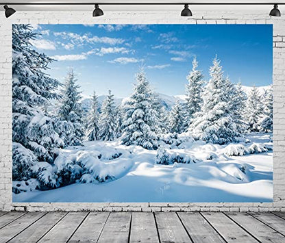 BELECO 7x5ft Fabric Winter Snow Forest Backdrop White Xmas Trees Wintry Scene Alps Photography Background for Christmas New Year Event Party Decorations Banner Holiday Photo Background Photo Props - size: 7x5FT