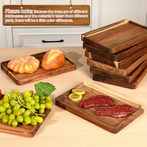 Roshtia 12 Pcs Acacia Wood Serving Tray Rectangular Wooden Serving Platter Christmas Dinner Plates Wood Cheese Charcuterie Board for Food Vegetable, Charcuterie, Appetizer (8'' X 12'' X 1'') - size: 8'' X 12'' X 1''