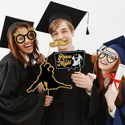 Prom Photo Booth Props, 39Pcs Black Gold and Silver Prom Send Off Decorations Photo Booth Props for Masquerade Party Decorations for Home Office Decoration