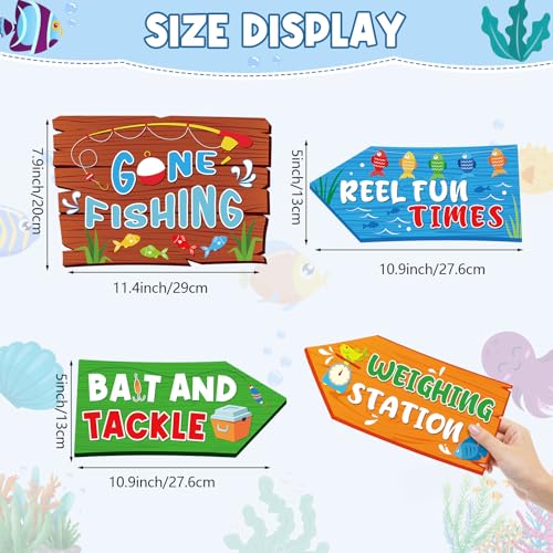 Hooqict 20 Pieces Gone Fishing Sign Fishing Birthday Party Decorations Welcome Direction Signs for Kids Summer Birthday Party Supplies Retirement Decorations Baby Shower Fish Cutouts - style: Gone Fishing