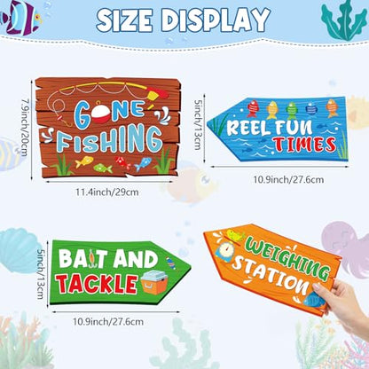 Hooqict 20 Pieces Gone Fishing Sign Fishing Birthday Party Decorations Welcome Direction Signs for Kids Summer Birthday Party Supplies Retirement Decorations Baby Shower Fish Cutouts - style: Gone Fishing