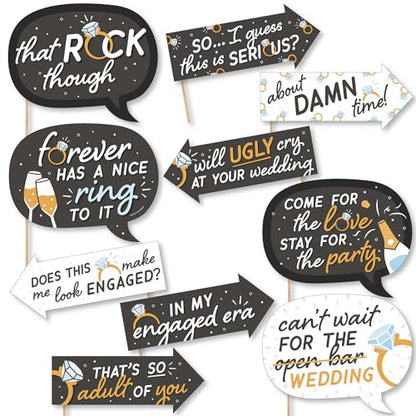 Photo Booth Props Kit for Engagement Party - 10-Piece Speech Bubble and Arrow Set, Premium Cardstock Photo Props with Assembly Sticks - Black - color: Just Engaged - Black