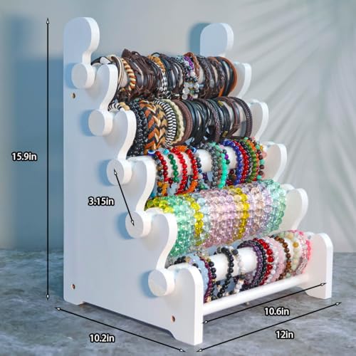 5-Tier Wooden Bracelet Holder – Portable Jewelry Display Stand for 120-150 Bangles & Scrunchies – for Vendors, Retail Stores, Craft Shows & Home Storage (white) - color: white