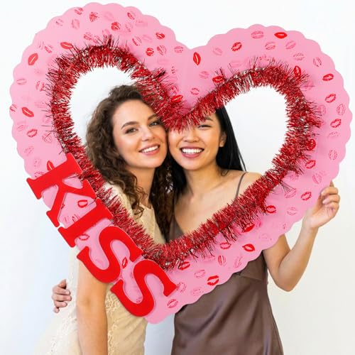 AceOrbit Large 28x25 Inch Valentine's Day Photo Booth Props Set Galentines Romantic Love Frame with DIY Decorations for Valentine's Day Galentines Wedding Party Favors Decorations