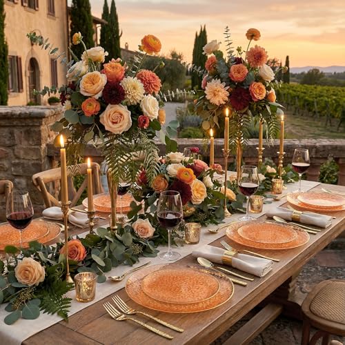 I00000 150Pcs Clear Orange Plastic Plates with Gold Rim,Orange Disposable Plastic Plates,Gold hammer patterned Disposable plates Set include 30 Dinner Plate,30 Dessert Plate,90 Silverware Set - color: Clear Orange