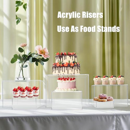Clisela 3pcs Acrylic Cube Display Stands Box Risers with Hollow Bottoms, Food Risers for Buffet Table, Decorative Display Stand Shelf for Dessert Collectibles Jewelry Figures Show - Clear 6" 7" 8" - size: (6,7,8)"- Clear