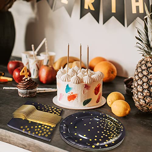 Serves 35 Guests Black and Gold Plates and Napkins Party Supplies,7" Black Paper Plates and Napkins,Disposable Party Dinnerware for Birthday Wedding,Graduation - color: Black Gold Dot Paper Plate