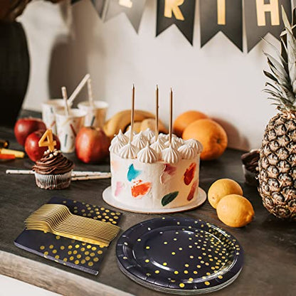 Serves 35 Guests Black and Gold Plates and Napkins Party Supplies,7" Black Paper Plates and Napkins,Disposable Party Dinnerware for Birthday Wedding,Graduation - color: Black Gold Dot Paper Plate