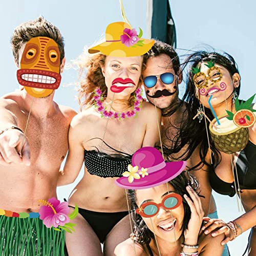 Oarkive 38pcs Luau Photo Booth Props - Paper Material - Party Photobooth Props - Beach Party - Coastal Theme - Decorative Cutout
