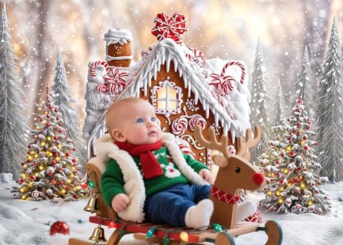 20x10ft Christmas Gingerbread House Backdrop Winter Snowflake Photo Backdrop Xmas Tree Gingerbread House Christmas New Year Holiday Photograph Decorations Candyland Themed Banner Photo Booth Props - size: 20X10FT