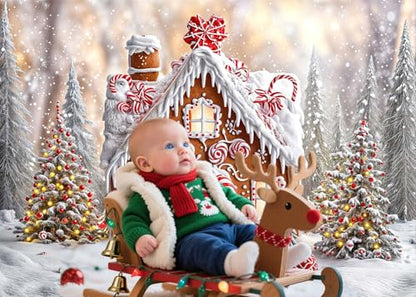 6 x 4 ft Christmas Gingerbread House Backdrop Winter Snowflake Photo Backdrop Xmas Tree Gingerbread House Christmas New Year Holiday Photograph Decorations Candyland Themed Banner Photo Booth Props - size: 6X4FT(72X48inch)