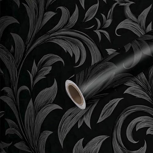 Nuxovilar Black Damask Floral Textured Peel and Stick Wallpaper, 15.75"x39.37", Self-Adhesive Contact Paper, Vintage Elegant Pattern for Bedroom, Living Room and Table Decor - color: Yhd04221