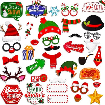Garma 37pcs Christmas Photo Booth Props, Christmas Party Favors & Supplies Holiday Decorations for Kids Adults Xmas Birthday Party Gifts Accessories