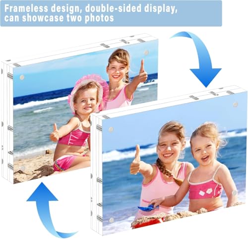 HELPLEX Acrylic Picture Frames 2.5x3.5, 5 Pack Magnetic Double Sided Clear Frameless Frame, 20mm Thick Free Standing Desktop Display Holder for Instant Photo Instax Mini Wallet Size 2x3 Pictures - size: 2.5x3.5(5 PACK)