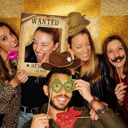Western Photo Booth Props Wild West Party Decorations Western Decorations Texas Theme Props with Wanted Sign for Cowgirl Bachelorette Party Cowboy Birthday Party Supplies