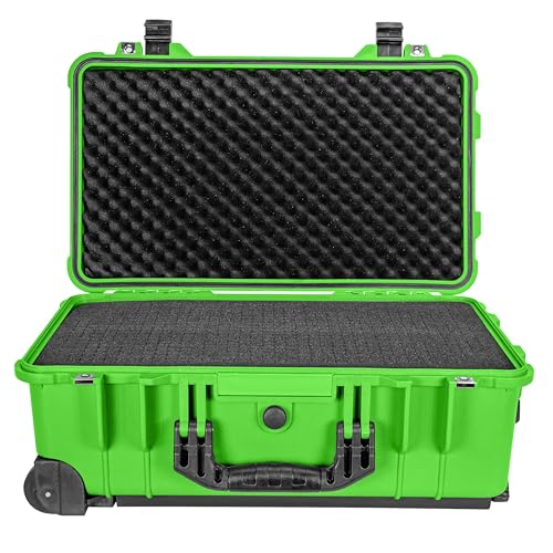Eylar 22" Carry-On Travel Roller Gear, Camera, Drones, Tools, Equipment Hard Case Waterproof with Foam (Neon Green) - color: Neon Green