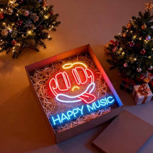 Neon Sign for Wall Decor Light Up Letters Business Led Sign Music Party Gifts Led Decorative Night Signs Room Decor Party Signs for Bar Musician Birthday (Happy Music) - color: happymusic
