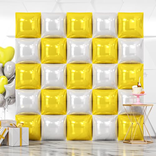 NISOCY 25PCS Yellow White Square Foil Balloons Wall Backdrop Double Sided Yellow Pearl White Balloons Arch Kit for Birthday Wedding Anniversary Baby Bridal Shower Party Decorations - color: B03 - Yellow and Pearl White, size: 25PCS