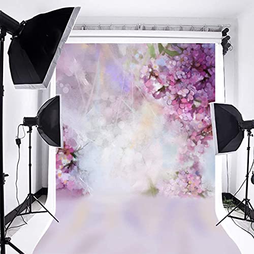 Laeacco Floral Background 5x7ft Oil Painting Watercolor Drawing Wall Flowers Photography Background Light Blooming Spring Cherry Blossoms Abstract Photo Studio Backdrop Bokeh Children Photos - size: 5x7FT