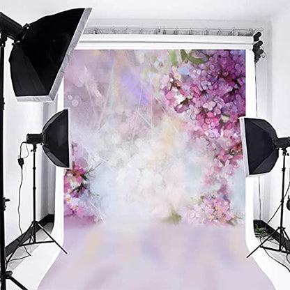 Laeacco Floral Background 5x7ft Oil Painting Watercolor Drawing Wall Flowers Photography Background Light Blooming Spring Cherry Blossoms Abstract Photo Studio Backdrop Bokeh Children Photos - size: 5x7FT